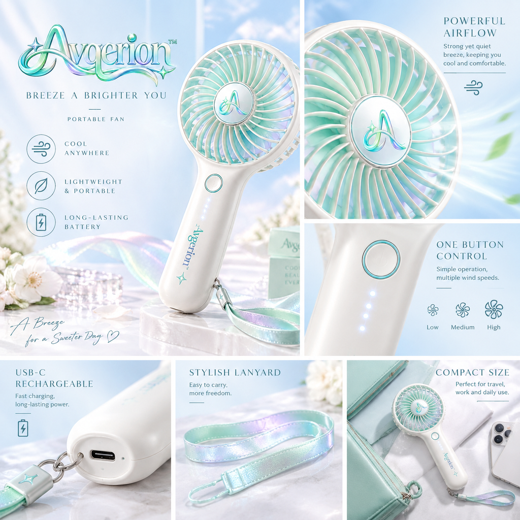 Avqerion™ Iridescent Mint Portable Handheld Fan — product details