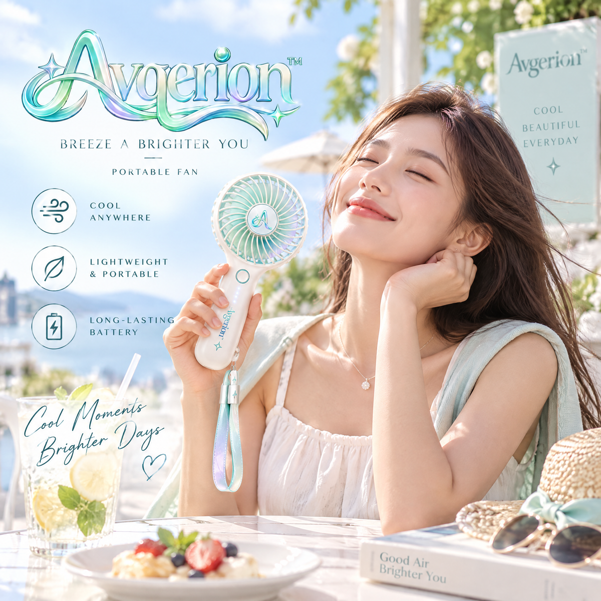 Avqerion™ Iridescent Mint Portable Handheld Fan — everyday use