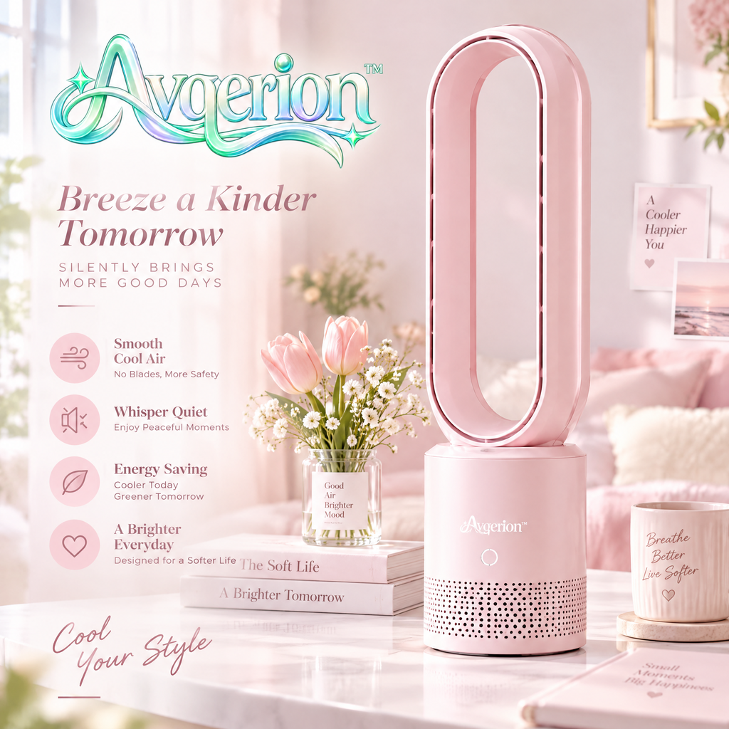 Avqerion™ Blush Pink Bladeless Tower Fan — main design