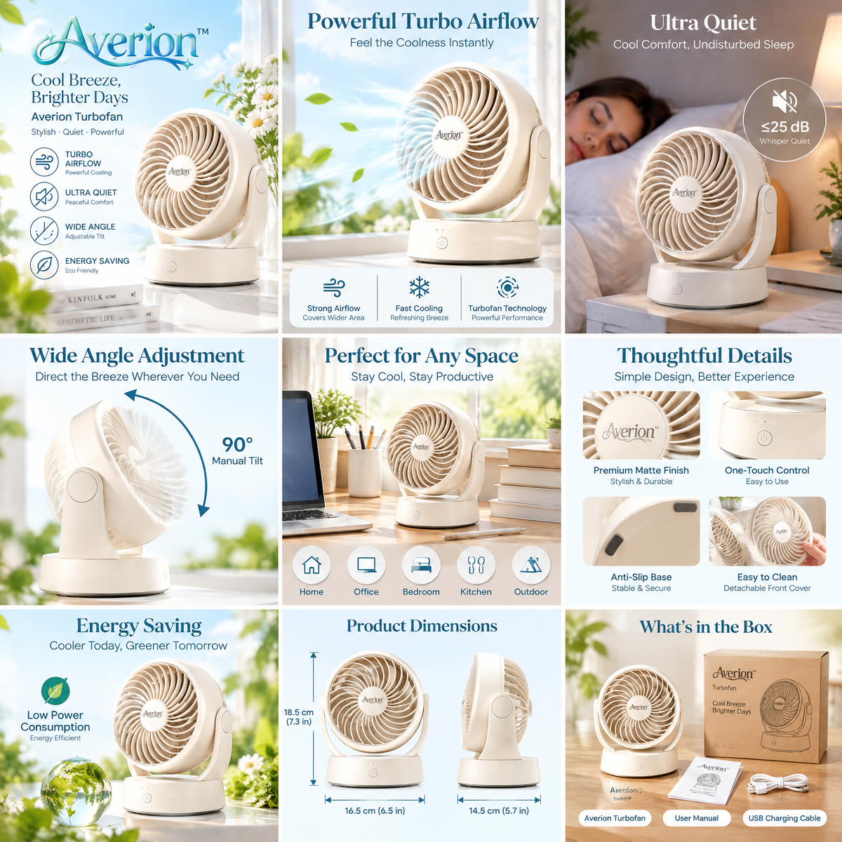 Avqerion™ Cream Turbo Air Circulator Fan — features