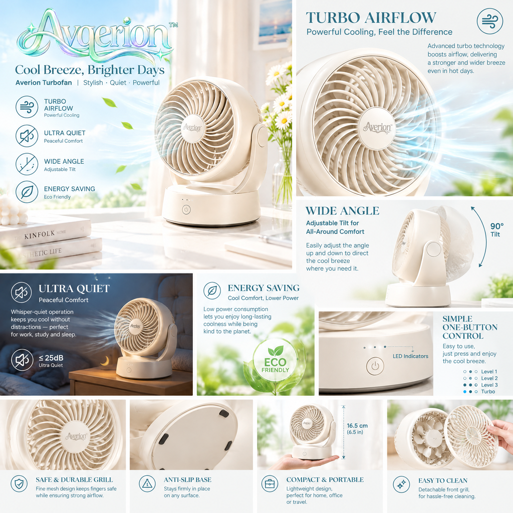 Avqerion™ Cream Turbo Air Circulator Fan — product details