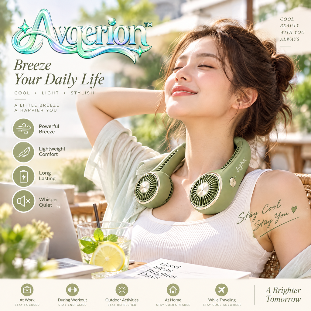 Avqerion™ Olive Green Hands-Free Neck Fan — everyday use