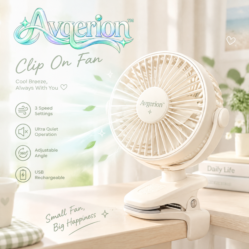 Avqerion™ Cream Clip-On Personal Fan — main design