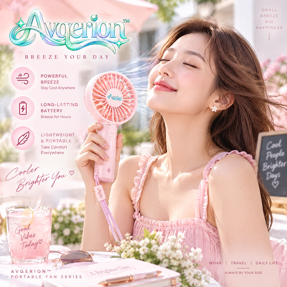 Avqerion™ Blush Pink Portable Handheld Fan — everyday use
