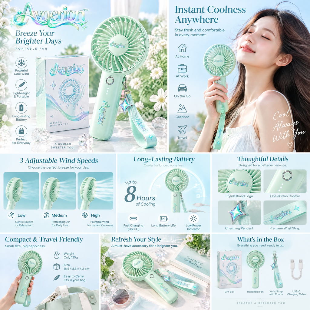 Avqerion™ Mint Green Portable Handheld Fan — features