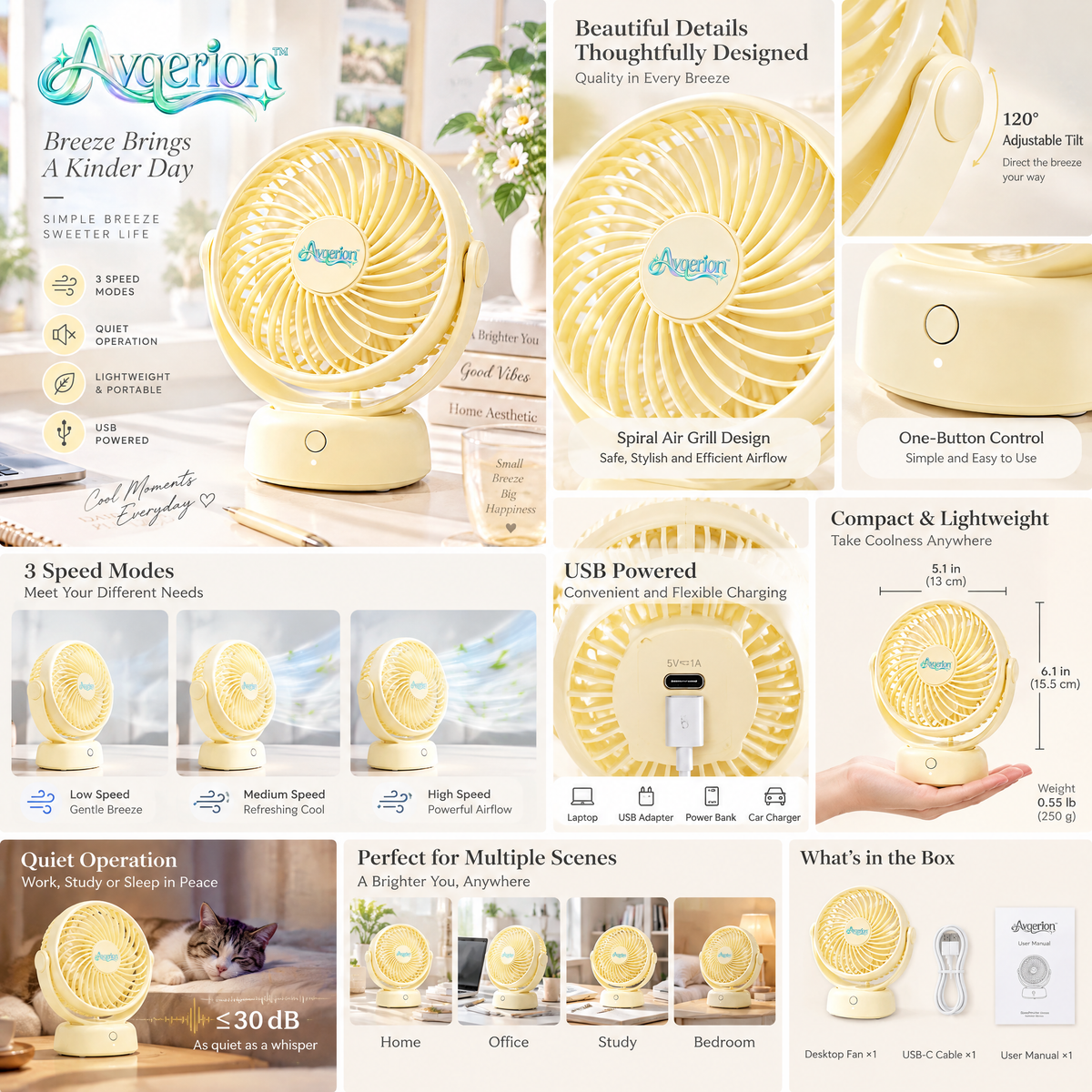Avqerion™ Butter Yellow Table Fan — product details