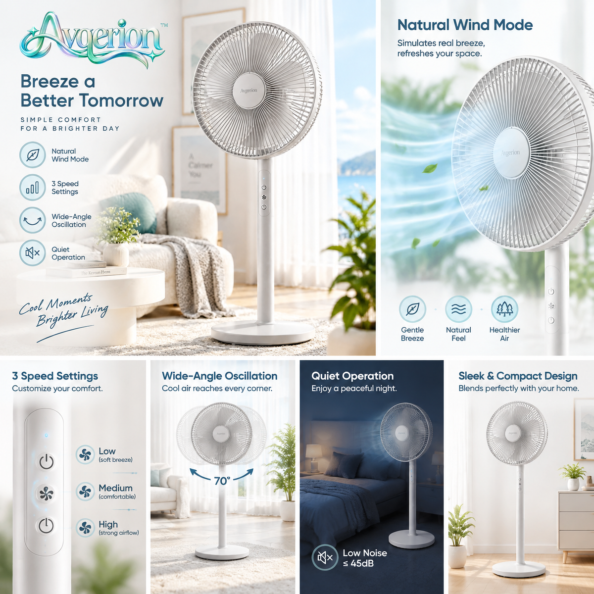 Avqerion™ Minimalist White Pedestal Fan — features