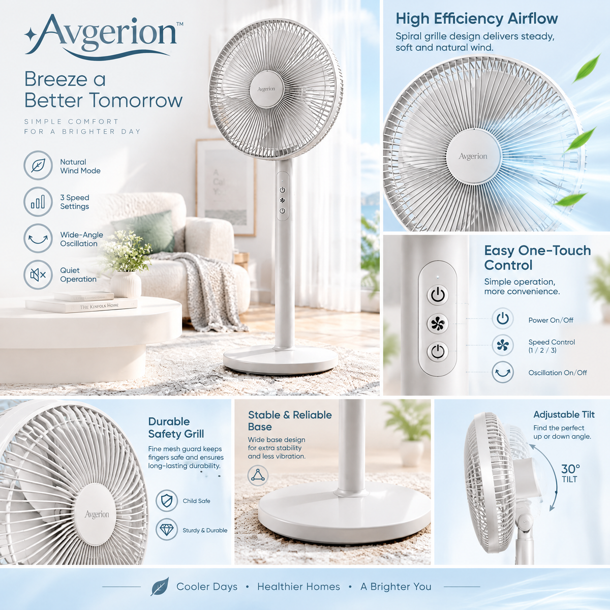 Avqerion™ Minimalist White Pedestal Fan — product details