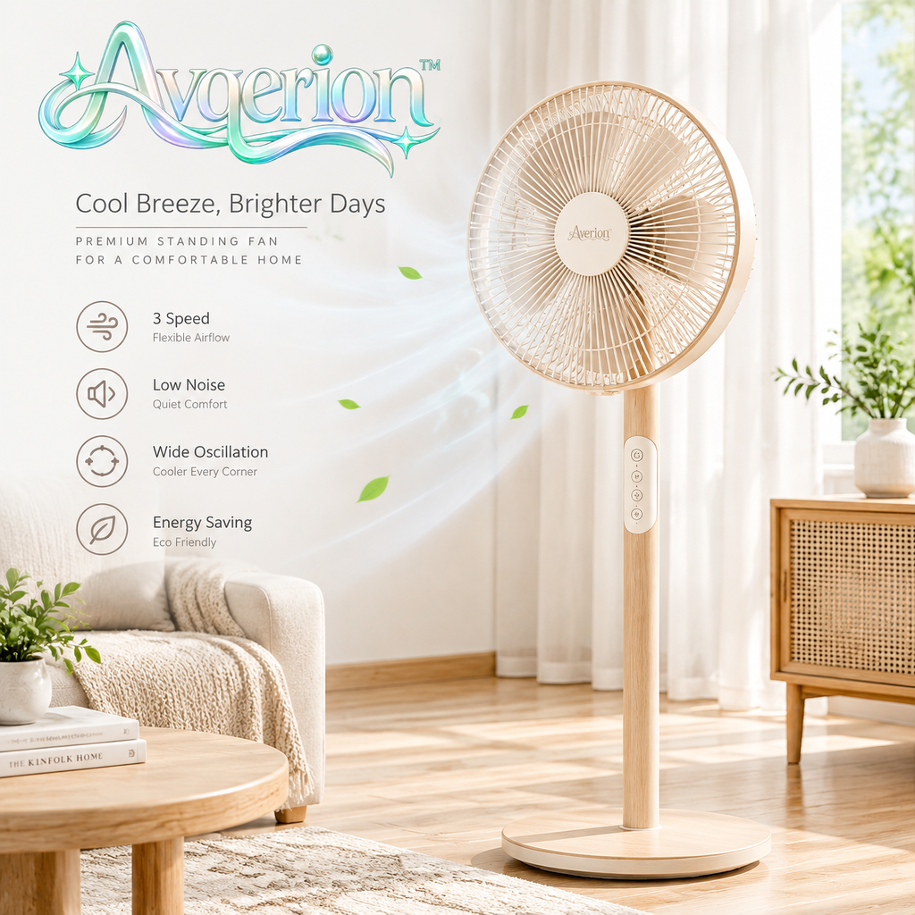 Avqerion™ Natural Wood-Accent Pedestal Fan — main design