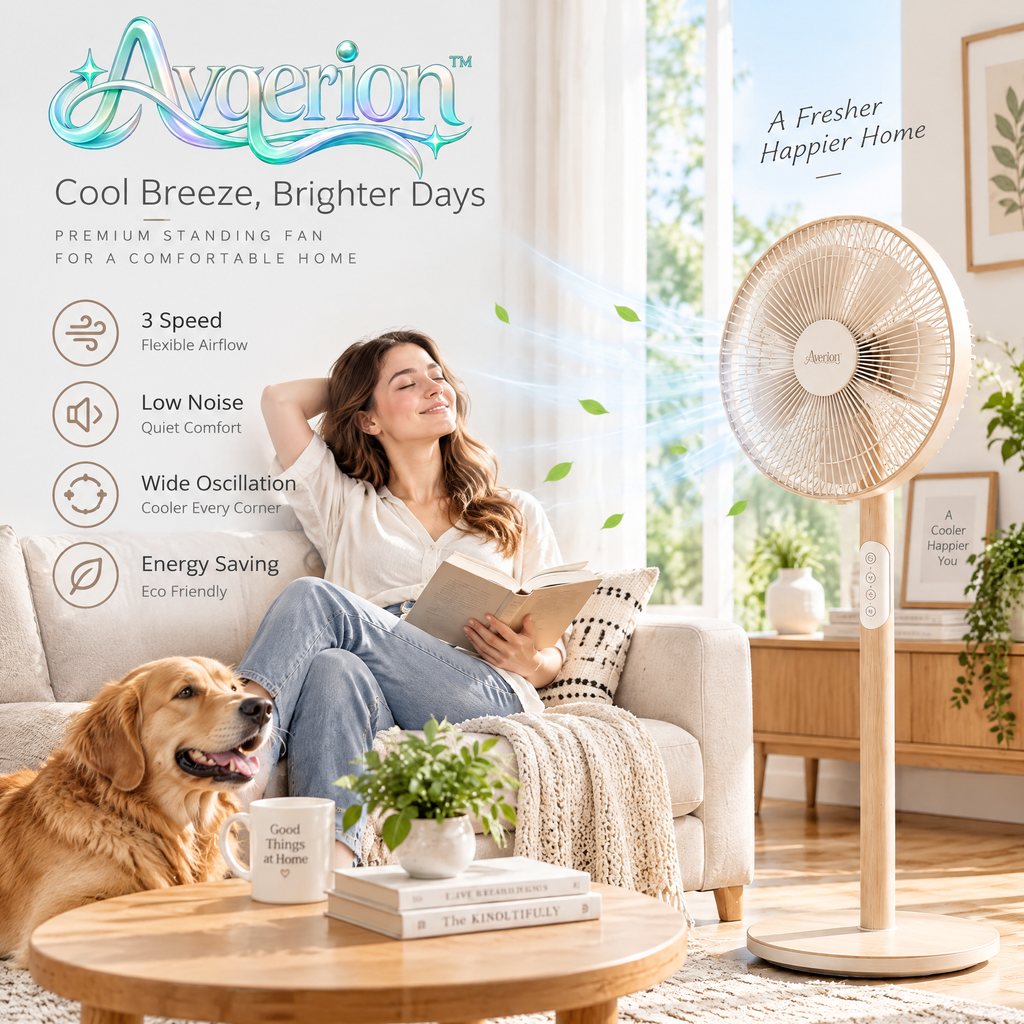 Avqerion™ Natural Wood-Accent Pedestal Fan — everyday use
