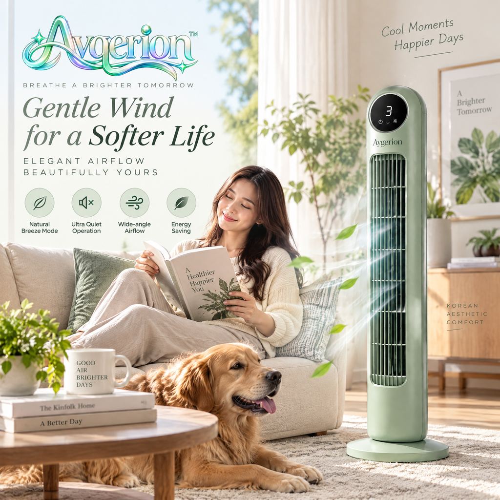 Avqerion™ Sage Green Tower Fan — everyday use